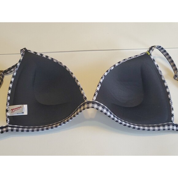 Womens Swimwear Top Large Black & White Check Print W/ Floral Detail Padded Bust - Picture 4 of 10